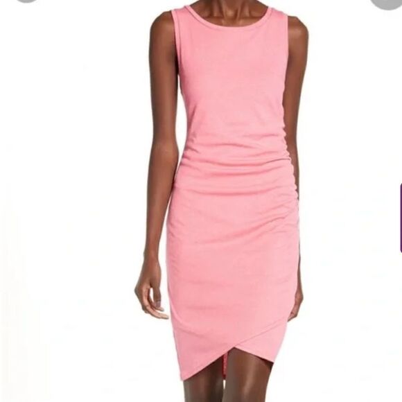 Leith Ruched Body-Con Tank Dress Pink Lemonade Heather Size XS Womens - Picture 2 of 3